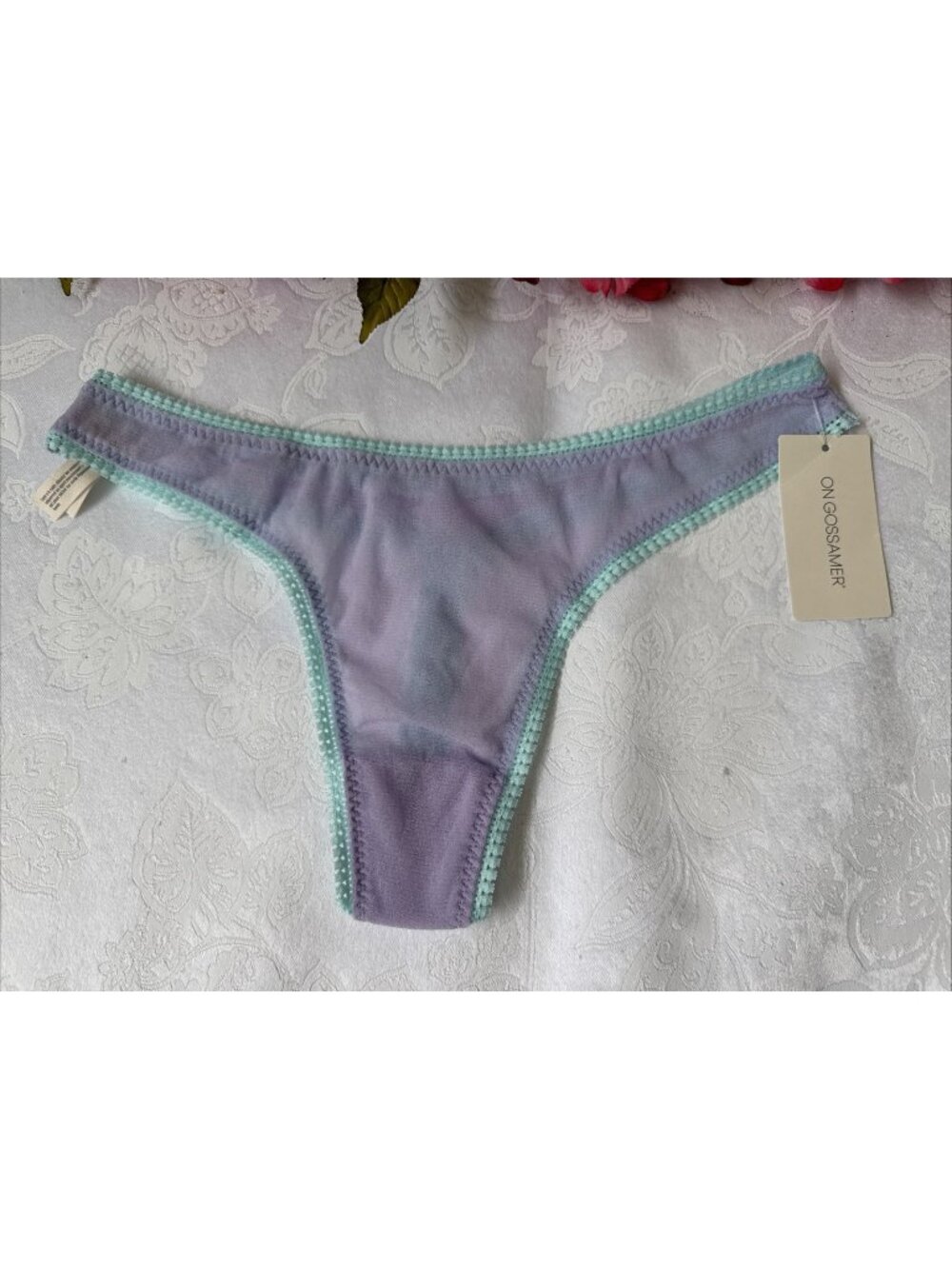 On Gossamer Women Mesh Hip G- Thong Panties Purple Blue Size M L NEW